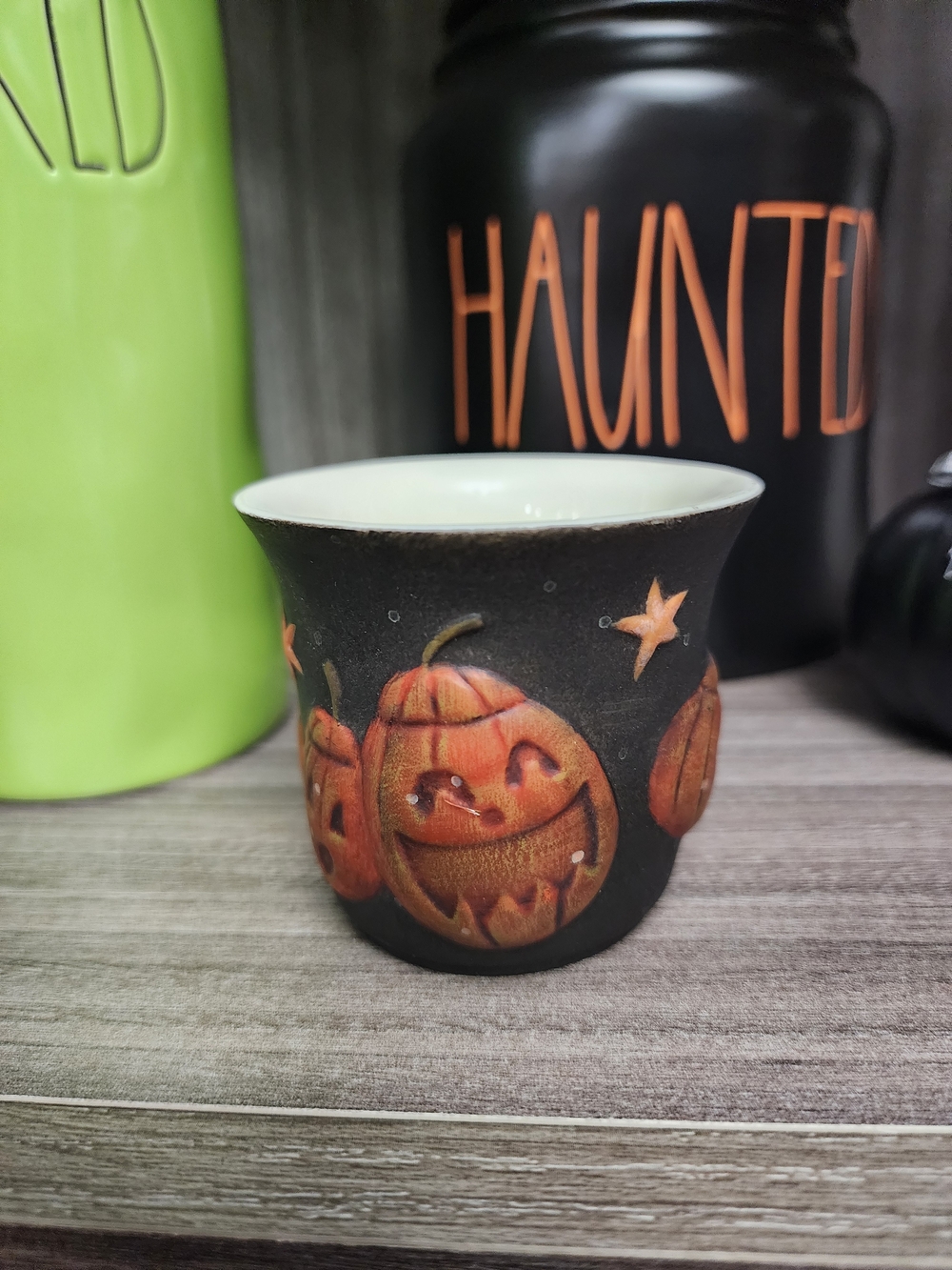 Halloween Pumpkin Ceramic Votive Cup - Black and Orange